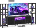 Casaottima TV Stand for 40/50/55 Inch TV, Low-Profile Entertainment Center with LED Lights & Power Outlets, TV Stand with Drawers & Open Shelves for Storage for Small Spaces/Living Room/Gaming, Black - Image 3