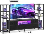Casaottima TV Stand for 40/50/55 Inch TV, Low-Profile Entertainment Center with LED Lights & Power Outlets, TV Stand with Drawers & Open Shelves for Storage for Small Spaces/Living Room/Gaming, Black - Image 4