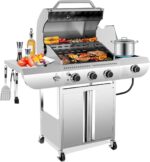 34,000 BTU 3-Burner Propane Gas Grill with Side Burner, All Stainless Steel BBQ Grill, Cast Iron Grates & Portable Cart with Wheels，Outdoor Barbecue Grill for Backyard, Patio, Camping (G31 PRO) - Image 2