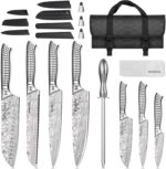 MOSFiATA Kitchen Knife Set, 17 Pcs Japanese Stainless Steel Knife Sets for Kitchen with Block with Knife Sharpening Rod, Dishwasher Safe, Titanium Plated Knife Block Set (Gray) - Image 5