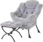 Tiita Modern Large Accent Chair with Ottoman, Comfy Leisure Sofa Armchair with Footrest, Reading Chair for Bedroom, Living Room, Dorm Rooms, Garden Dark Grey - Image 7