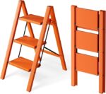 HillhutApex 3 Step Ladder, Lightweight Portable 3 Step Stool with Anti-Slip Wide Pedal, 330lbs Capacity Aluminum Ladder for Household,Office,Kitchen(Orange) - Image 13