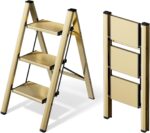HillhutApex 3 Step Ladder, Lightweight Portable 3 Step Stool with Anti-Slip Wide Pedal, 330lbs Capacity Aluminum Ladder for Household,Office,Kitchen(Orange) - Image 11