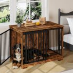 31.9" Dog Crate Furniture with Barn Door, Heavy Duty Dog Kennel Indoor with 2 Doors, Wooden Pet Cage End Table for Small Medium Dogs up to 44 lb, Anti-Chew Anti-Escape, Black DFC83604B