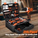 255-Piece Tool Set - Tool Kit with 12V Cordless Drill Driver, Toolbox Storage Case with Drawer, General Household Drill Set for DIY Projects, Home Repairs, Handyman - Image 8