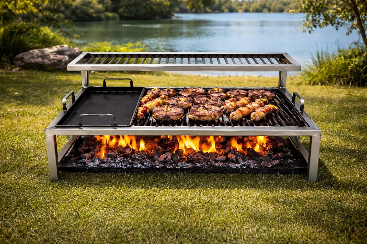 81Br6Emf03L._AC_SL1500_.jpg Luxury Argentine Grill with removable iron modules + Iron griddle - Argentina Grill - BBQ Parrilla Asado. Sor Pampa Grill - Cod 10 (36 x 24 in) - Image 1