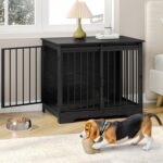 31.9" Dog Crate Furniture with Barn Door, Heavy Duty Dog Kennel Indoor with 2 Doors, Wooden Pet Cage End Table for Small Medium Dogs up to 44 lb, Anti-Chew Anti-Escape, Black DFC83604B - Image 4