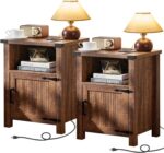 Joaxswe Boho Fluted Nightstand for Bedroom, 18" Rustic Night Stand with Charging Station & USB Port, Modern Accent Bedside Tables with Open Storage Shelf & Door, Wood End Table for Home, Natural Oak - Image 10