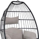 Sunnydaze Oliver Hanging Egg Chair with Seat Cushions - Black Resin Wicker Frame with Gray Polyester Cushions - 48-Inch