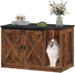 Hzuaneri Cat Litter Box Enclosure, Hidden Litter Box Cabinet Furniture with Bell, Indoor Cats House, Farmhouse Style, 31.5 x 19.7 x 20.9Inches, for Hallway, Bedroom, Rustic Brown and White CB82414X - Image 8