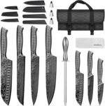 MOSFiATA Kitchen Knife Set, 17 Pcs Japanese Stainless Steel Knife Sets for Kitchen with Block with Knife Sharpening Rod, Dishwasher Safe, Titanium Plated Knife Block Set (Gray) - Image 4