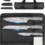 MOSFiATA Kitchen Knife Set, 17 Pcs Japanese Stainless Steel Knife Sets for Kitchen with Block with Knife Sharpening Rod, Dishwasher Safe, Titanium Plated Knife Block Set (Gray)