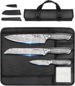 MOSFiATA Kitchen Knife Set, 17 Pcs Japanese Stainless Steel Knife Sets for Kitchen with Block with Knife Sharpening Rod, Dishwasher Safe, Titanium Plated Knife Block Set (Gray)