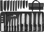 MOSFiATA Kitchen Knife Set, 17 Pcs Japanese Stainless Steel Knife Sets for Kitchen with Block with Knife Sharpening Rod, Dishwasher Safe, Titanium Plated Knife Block Set (Gray) - Image 9