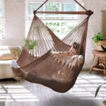 Upgraded Caribbean Hammock Chair with Detachable Metal Bar, Large Hammock Swing Chair, XL Rope Hanging Chair for Outdoor Indoor, 330 LBS Weight Capacity, Burlywood