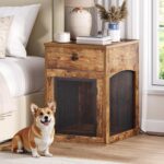 HOOBRO Dog Crate Furniture, Dog Kennel with Drawer and Charging Station, Indoor Decorative Puppy House, Wooden Pet Crate End Table for Small Dogs, Rustic Brown and Black BF58UGW03G1 - Image 2