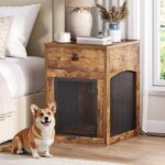 HOOBRO Dog Crate Furniture, Dog Kennel with Drawer and Charging Station, Indoor Decorative Puppy House, Wooden Pet Crate End Table for Small Dogs, Rustic Brown and Black BF58UGW03G1 - Image 3