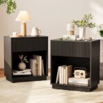 Fluted Nightstands Set of 2, Modern Bedside Table with Drawer and Storage Shelf, Wood End Table Mid Century Night Stands for Bedroom Living Room Sofa Couch Office (White+Oak) - Image 2