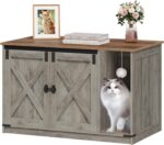 Hzuaneri Cat Litter Box Enclosure, Hidden Litter Box Cabinet Furniture with Bell, Indoor Cats House, Farmhouse Style, 31.5 x 19.7 x 20.9Inches, for Hallway, Bedroom, Rustic Brown and White CB82414X - Image 2