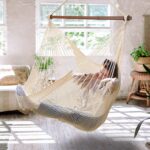 Upgraded Caribbean Hammock Chair with Detachable Metal Bar, Large Hammock Swing Chair, XL Rope Hanging Chair for Outdoor Indoor, 330 LBS Weight Capacity, Burlywood - Image 3